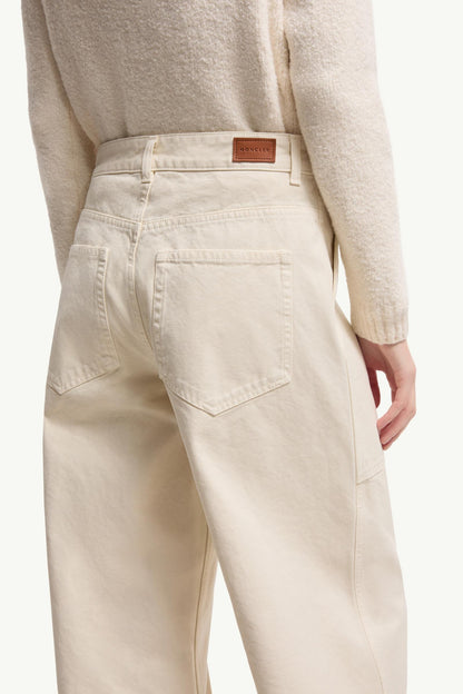 Moncler Leather Logo Cotton Pants Light Beige Light Beige