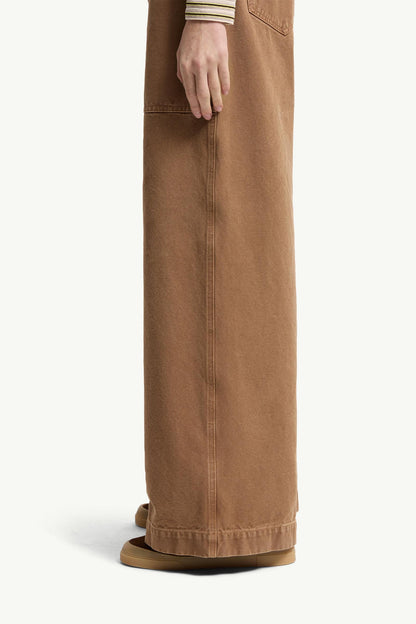 Moncler Leather Logo Cotton Pants Brown Brown