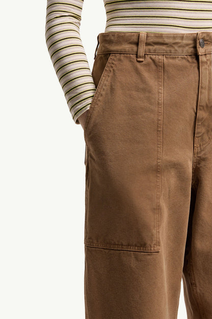 Moncler Leather Logo Cotton Pants Brown Brown