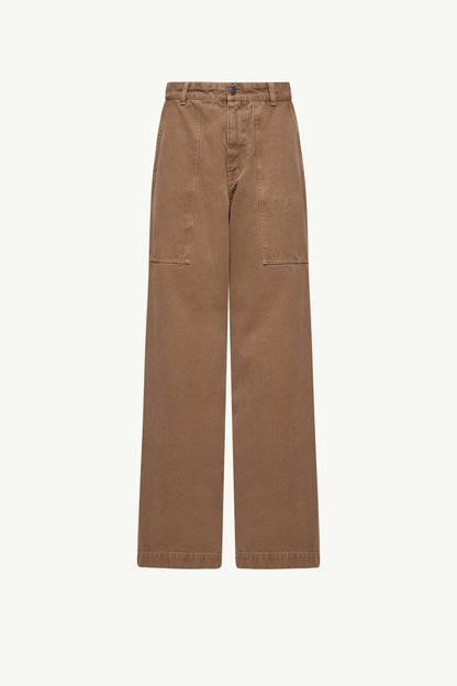 Moncler Leather Logo Cotton Pants Brown Brown