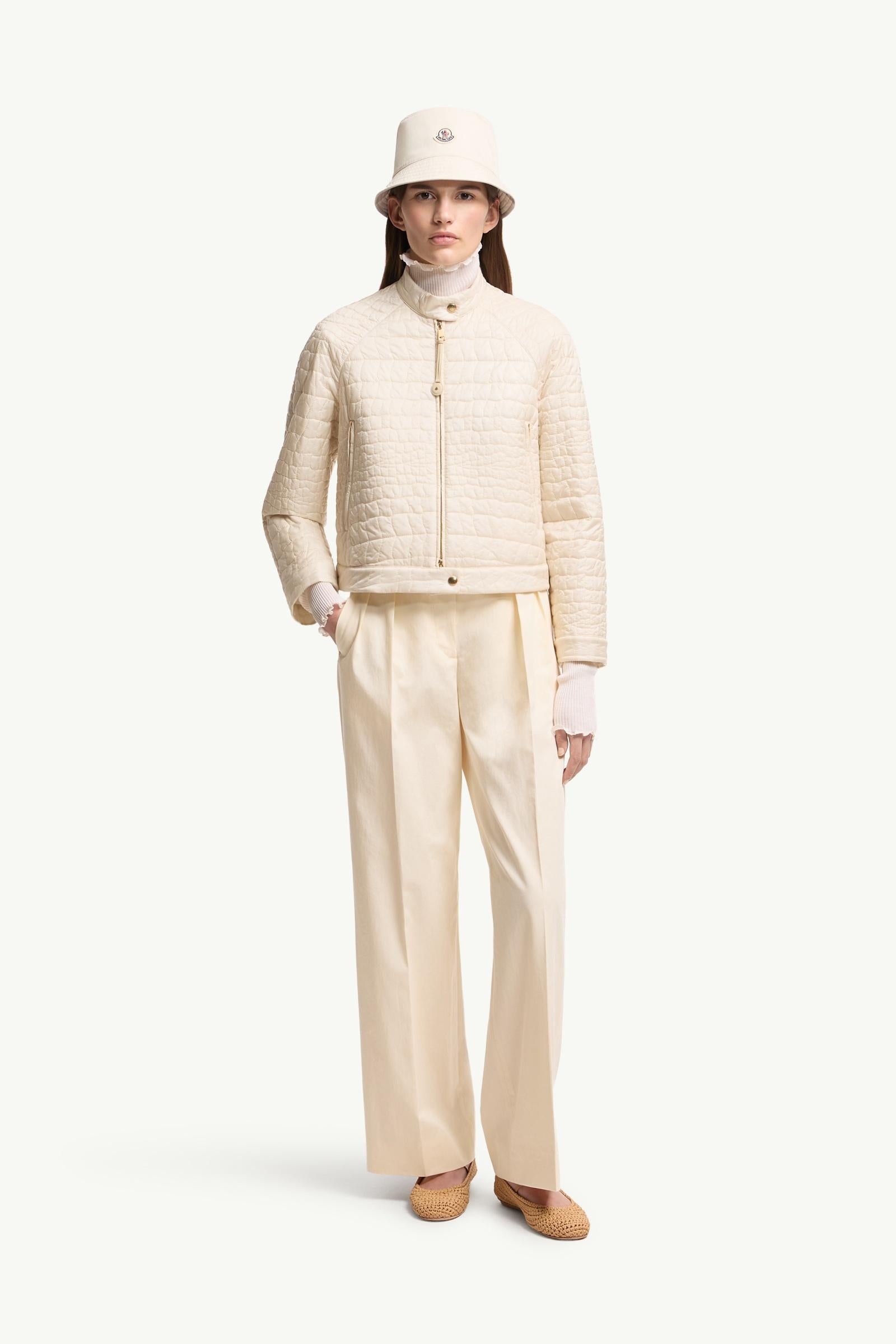 Moncler Cotton Gabardine Wide-Leg Tailored Pants White Ivory White Ivory