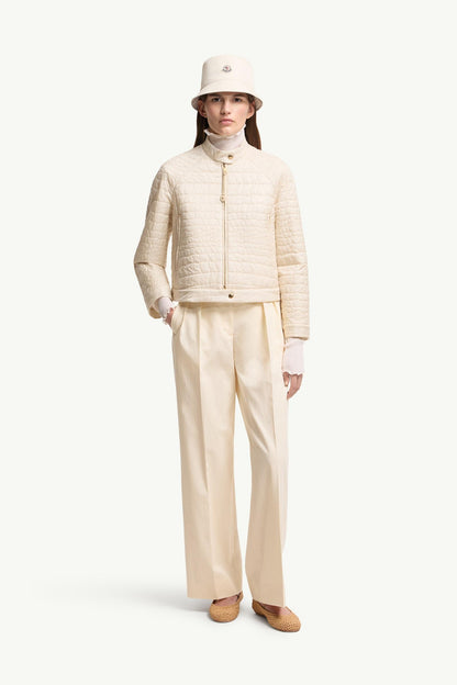 Moncler Cotton Gabardine Wide-Leg Tailored Pants White Ivory White Ivory