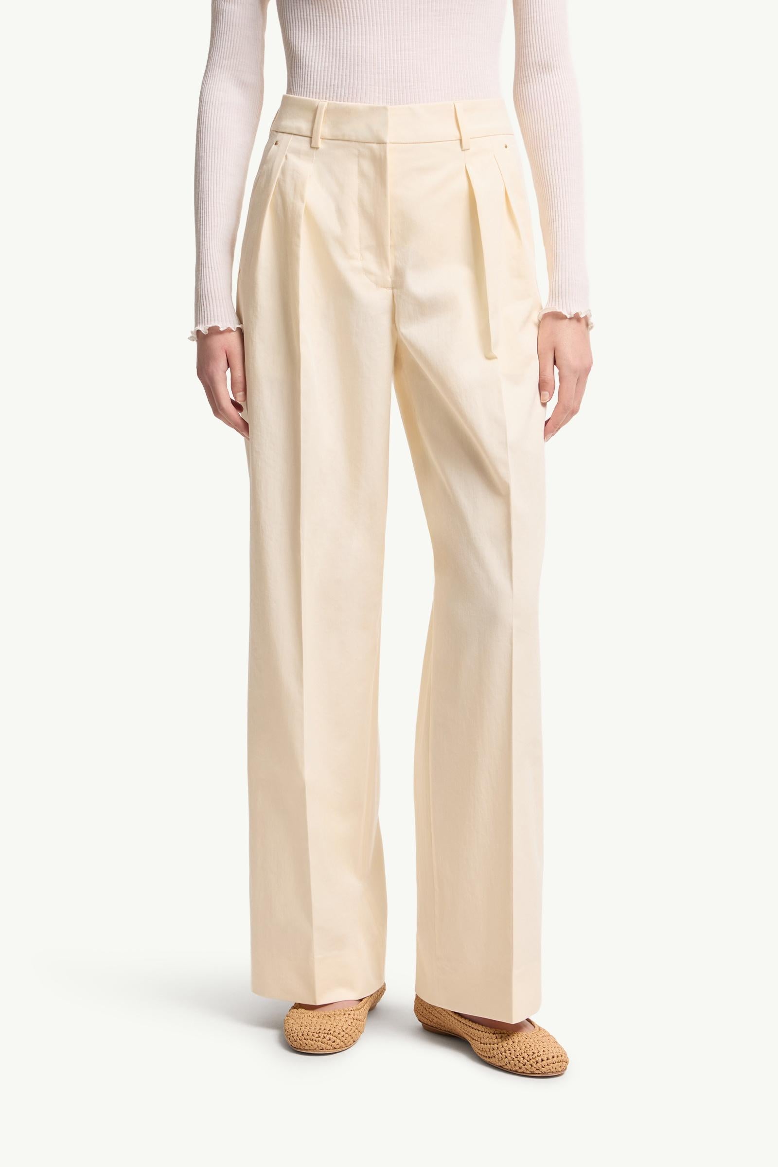 Moncler Cotton Gabardine Wide-Leg Tailored Pants White Ivory White Ivory