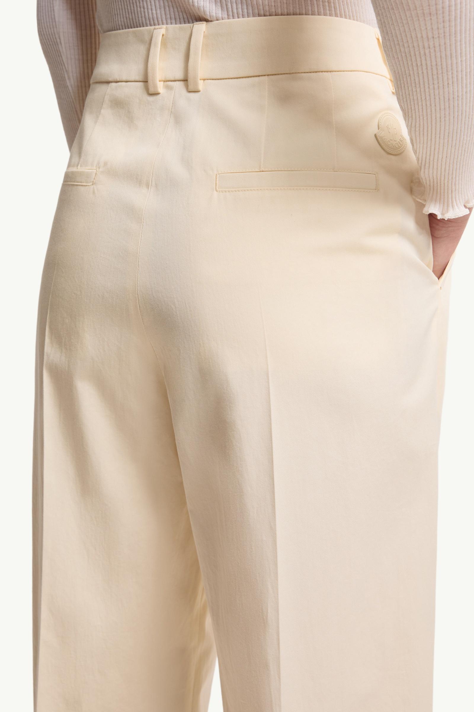 Moncler Cotton Gabardine Wide-Leg Tailored Pants White Ivory White Ivory