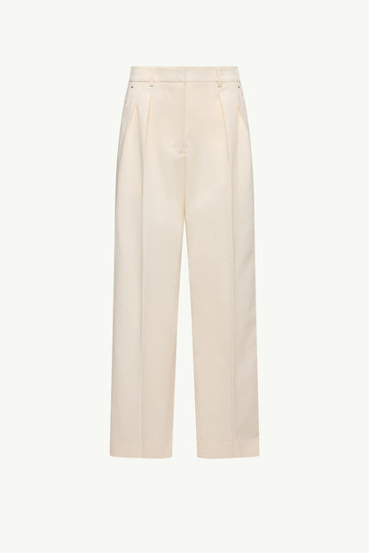 Moncler Cotton Gabardine Wide-Leg Tailored Pants White Ivory White Ivory