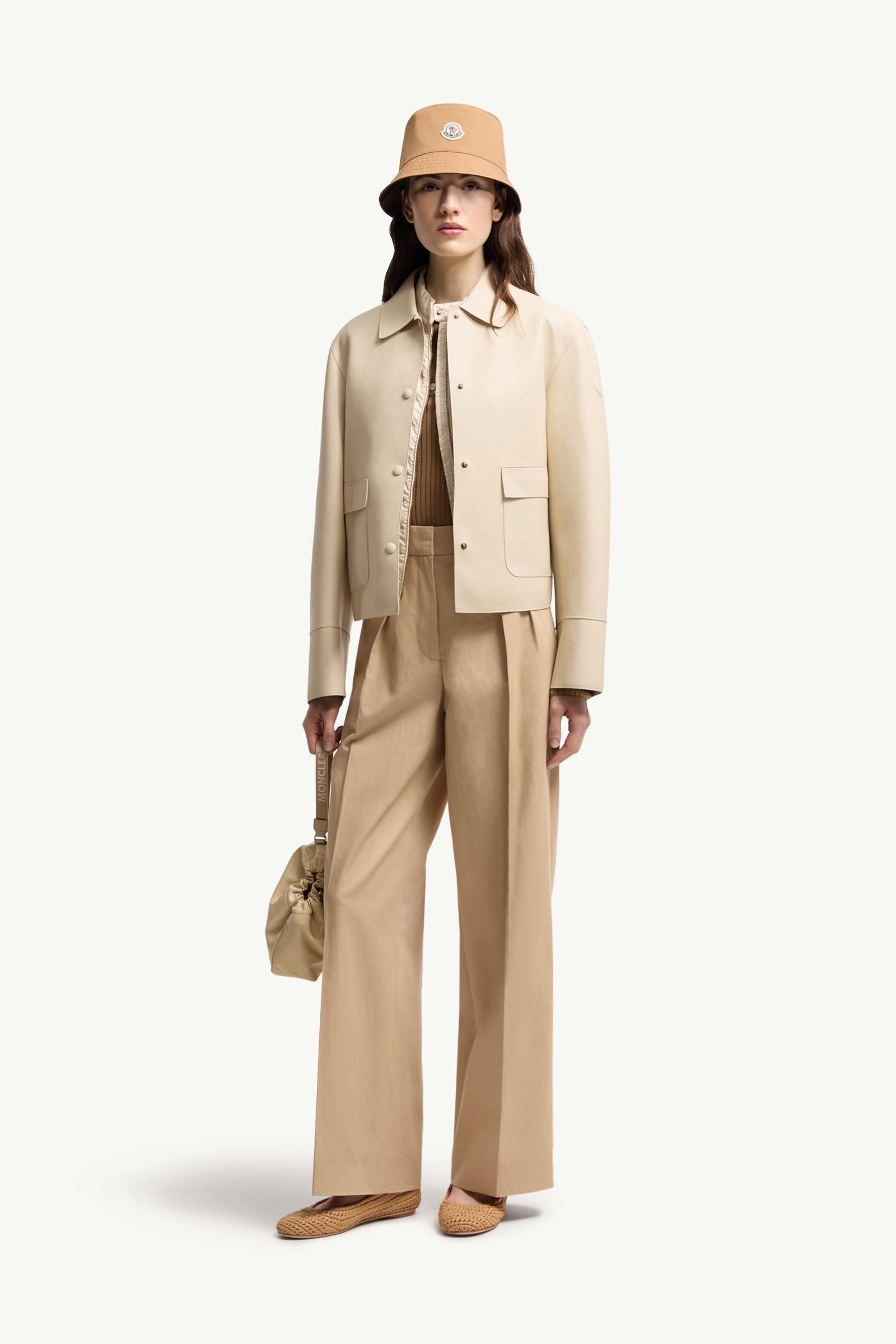 Moncler Cotton Gabardine Wide-Leg Tailored Pants Beige Beige