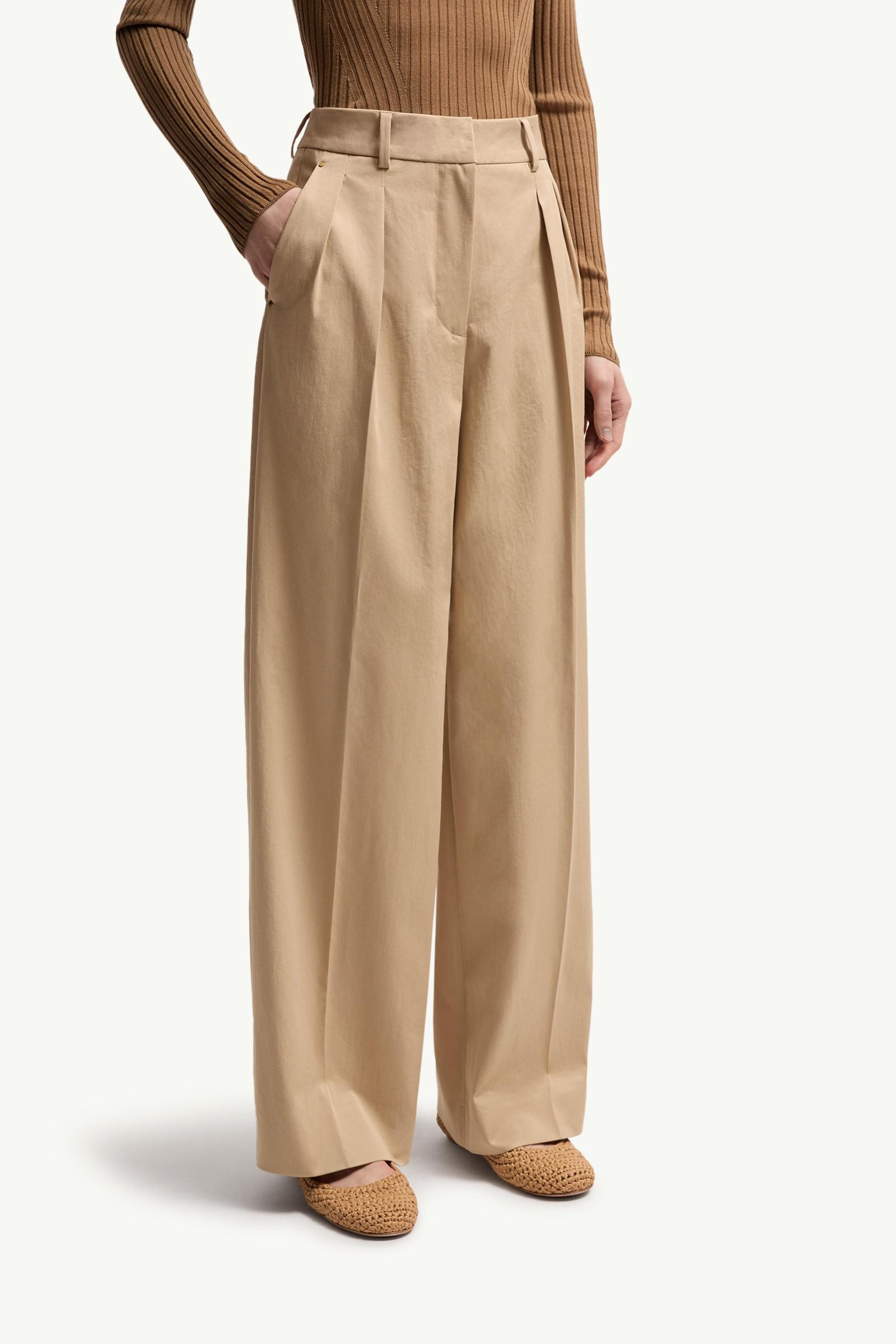 Moncler Cotton Gabardine Wide-Leg Tailored Pants Beige Beige