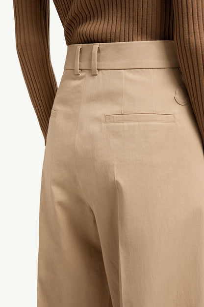 Moncler Cotton Gabardine Wide-Leg Tailored Pants Beige Beige