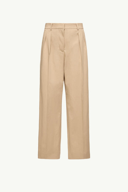 Moncler Cotton Gabardine Wide-Leg Tailored Pants Beige Beige