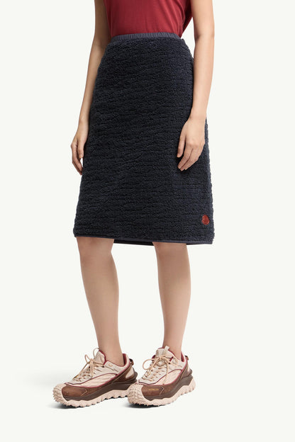 Moncler Teddy Knee-Length Padded Skirt Navy Blue Navy Blue