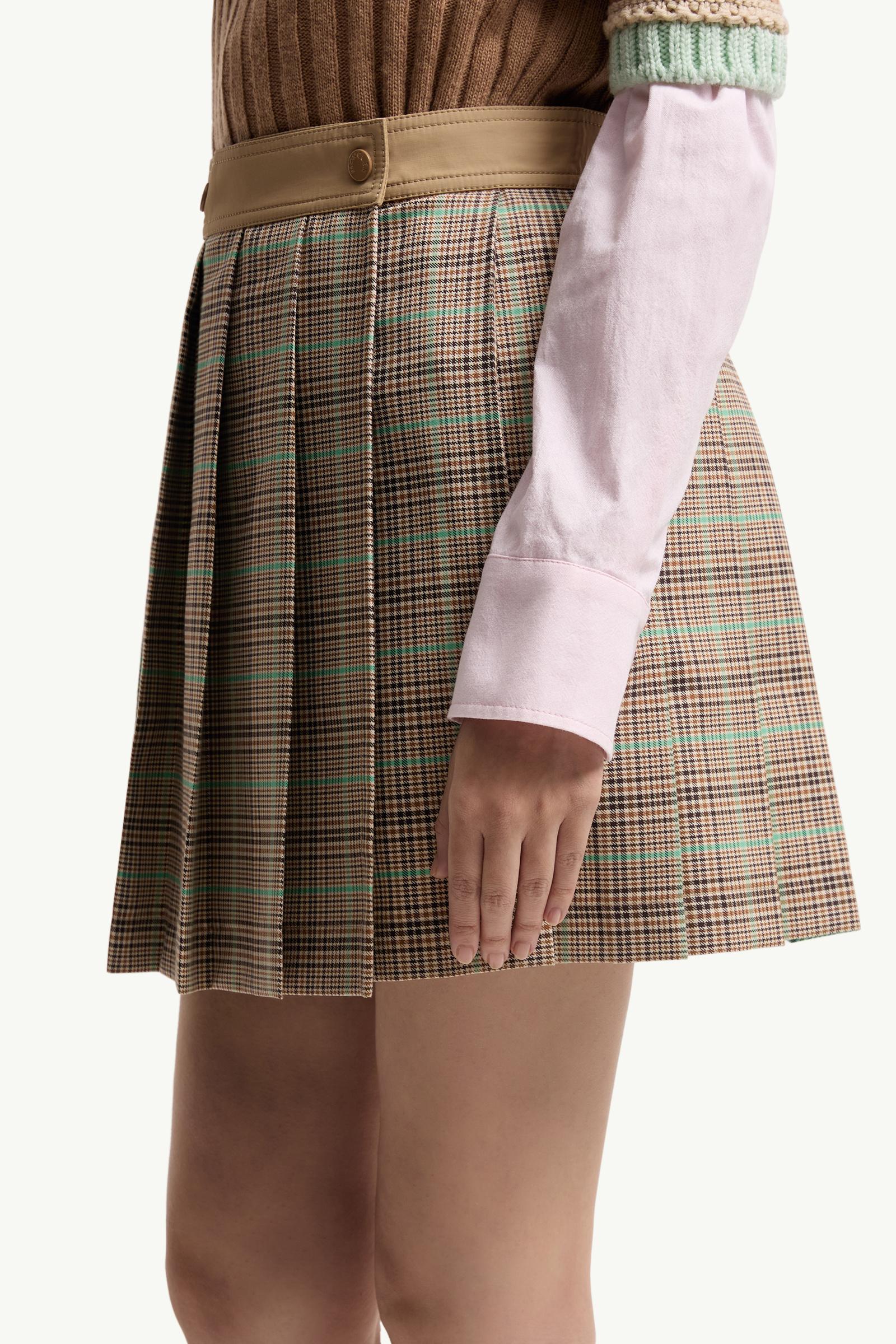 Moncler Checked Pleated Mini Skirt Light Brown Light Brown