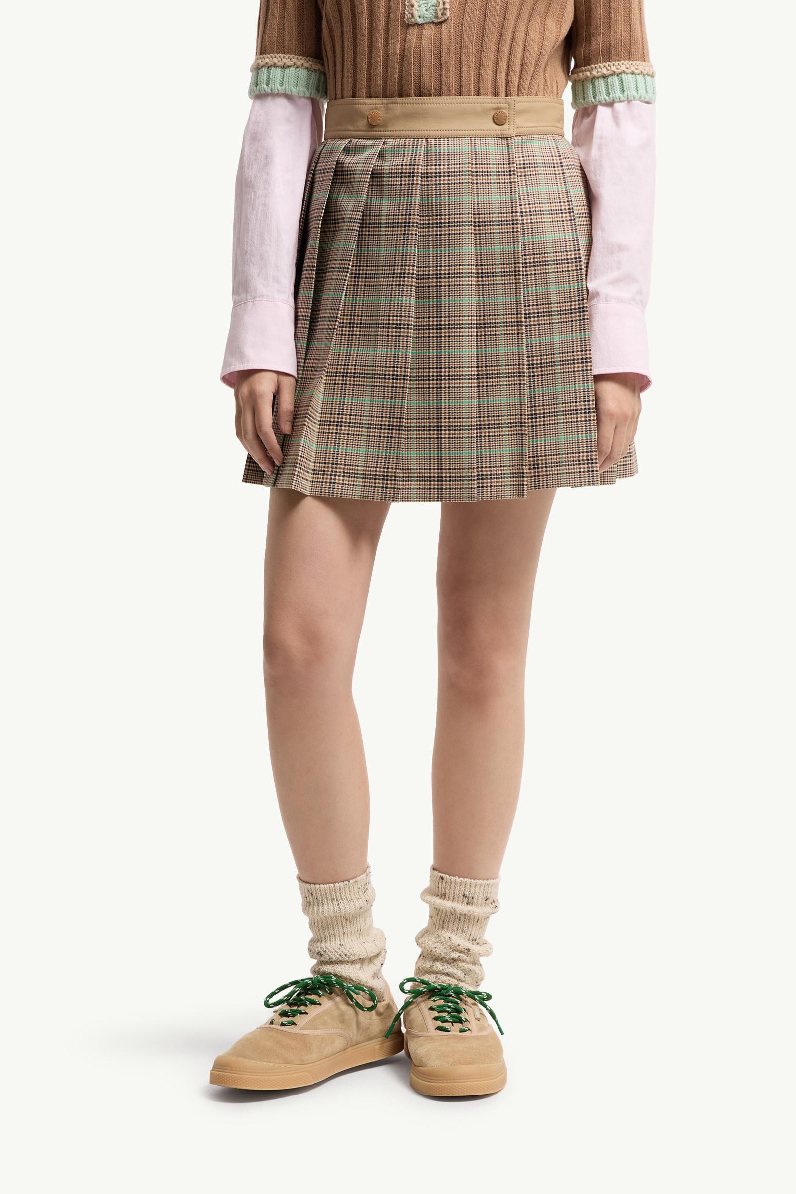 Moncler Checked Pleated Mini Skirt Light Brown Light Brown