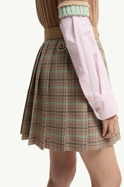 Moncler Checked Pleated Mini Skirt Light Brown Light Brown