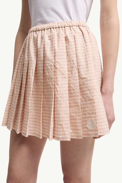 Moncler Vichy Cotton Blend Pleated Mini Skirt Light Pink Light Pink