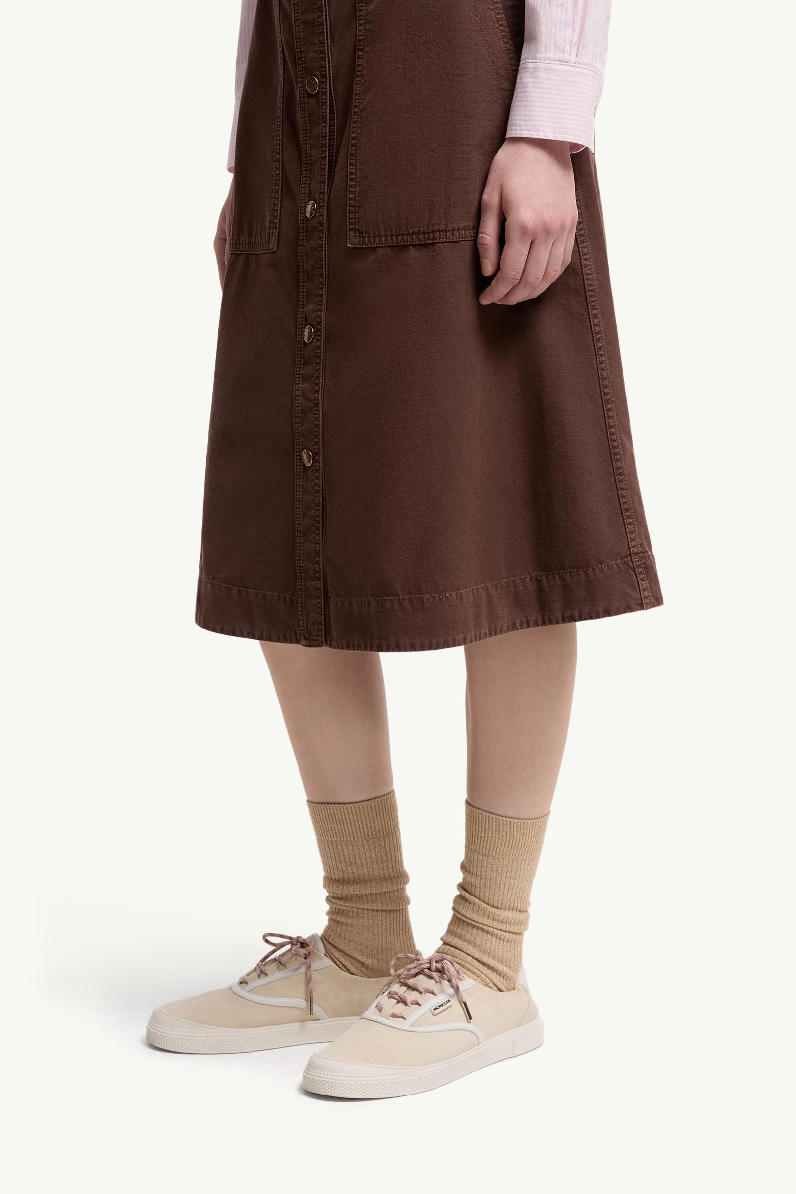 Moncler Belted Knee-Length Cotton Skirt Burgundy Burgundy