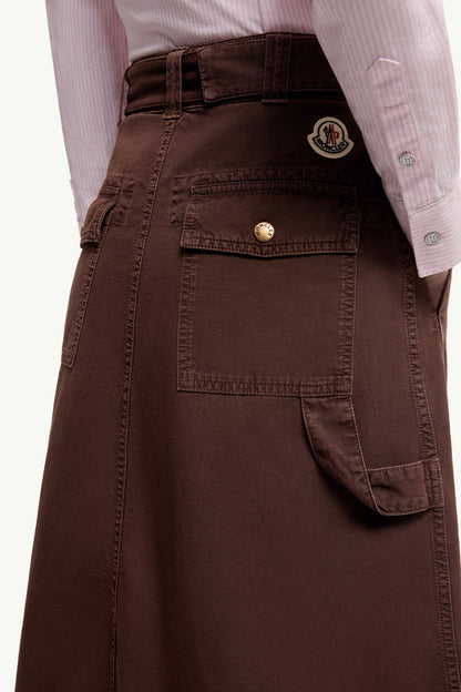 Moncler Belted Knee-Length Cotton Skirt Burgundy Burgundy