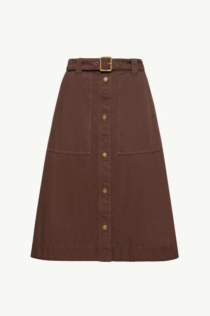 Moncler Belted Knee-Length Cotton Skirt Burgundy Burgundy