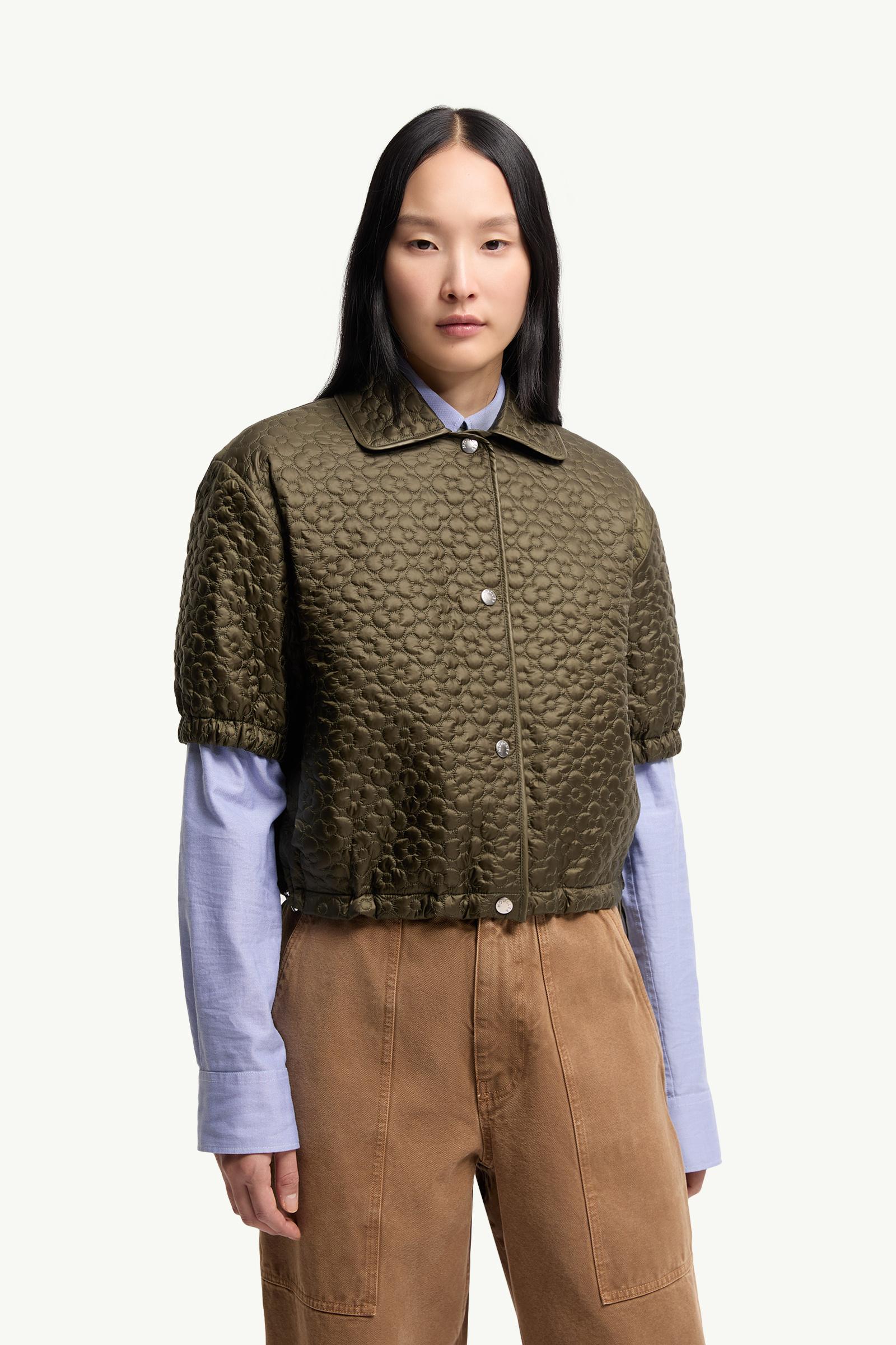 Moncler Floral-Quilted Padded Short Sleeve Shirt Olive Green Olive Green