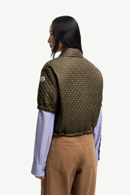 Moncler Floral-Quilted Padded Short Sleeve Shirt Olive Green Olive Green