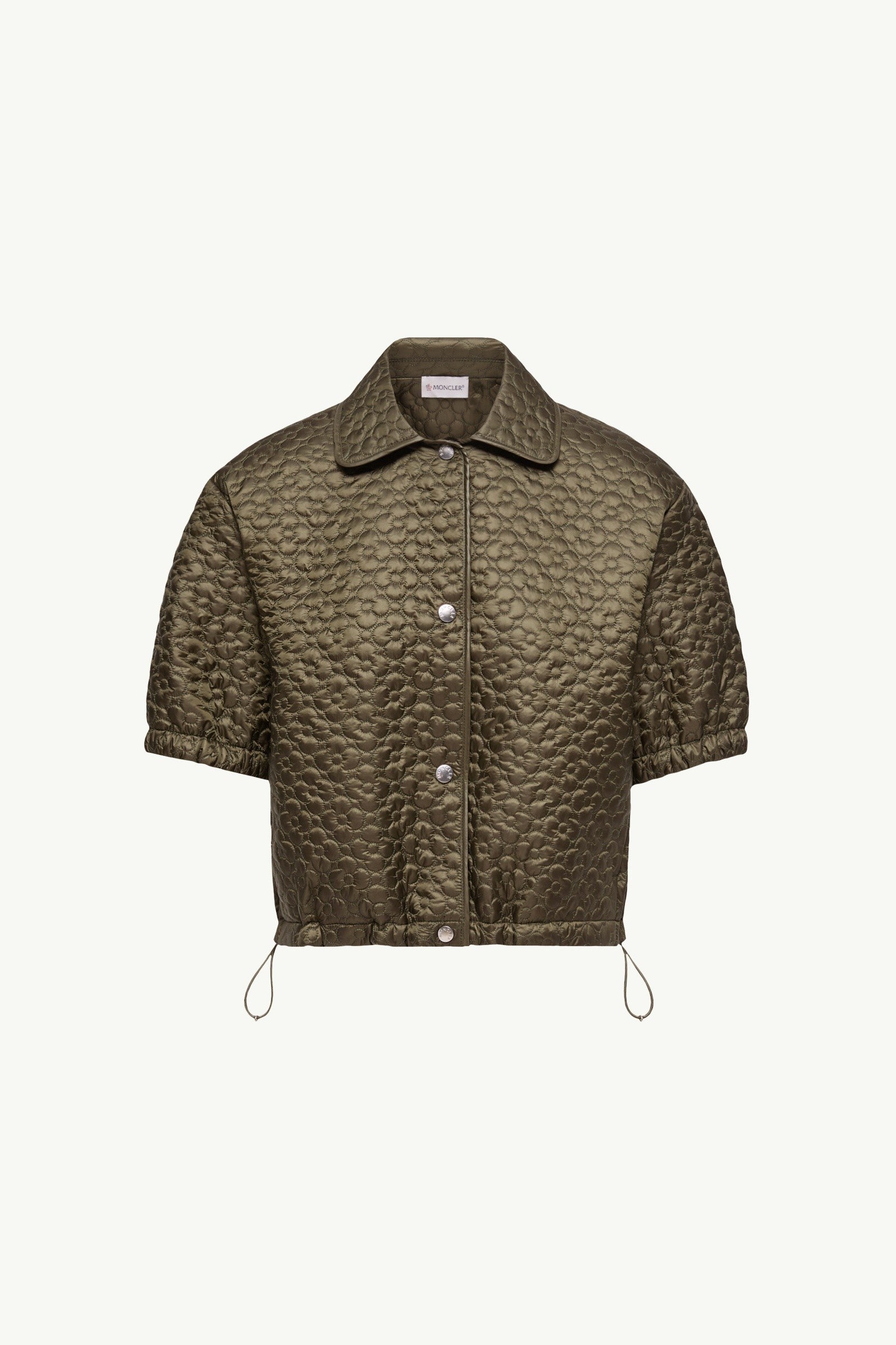 Moncler Floral-Quilted Padded Short Sleeve Shirt Olive Green Olive Green