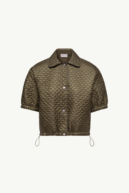 Moncler Floral-Quilted Padded Short Sleeve Shirt Olive Green Olive Green