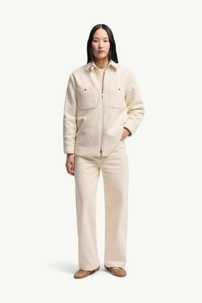 Moncler Cotton Blend Bouclé Down Shirt Jacket White Ivory White Ivory