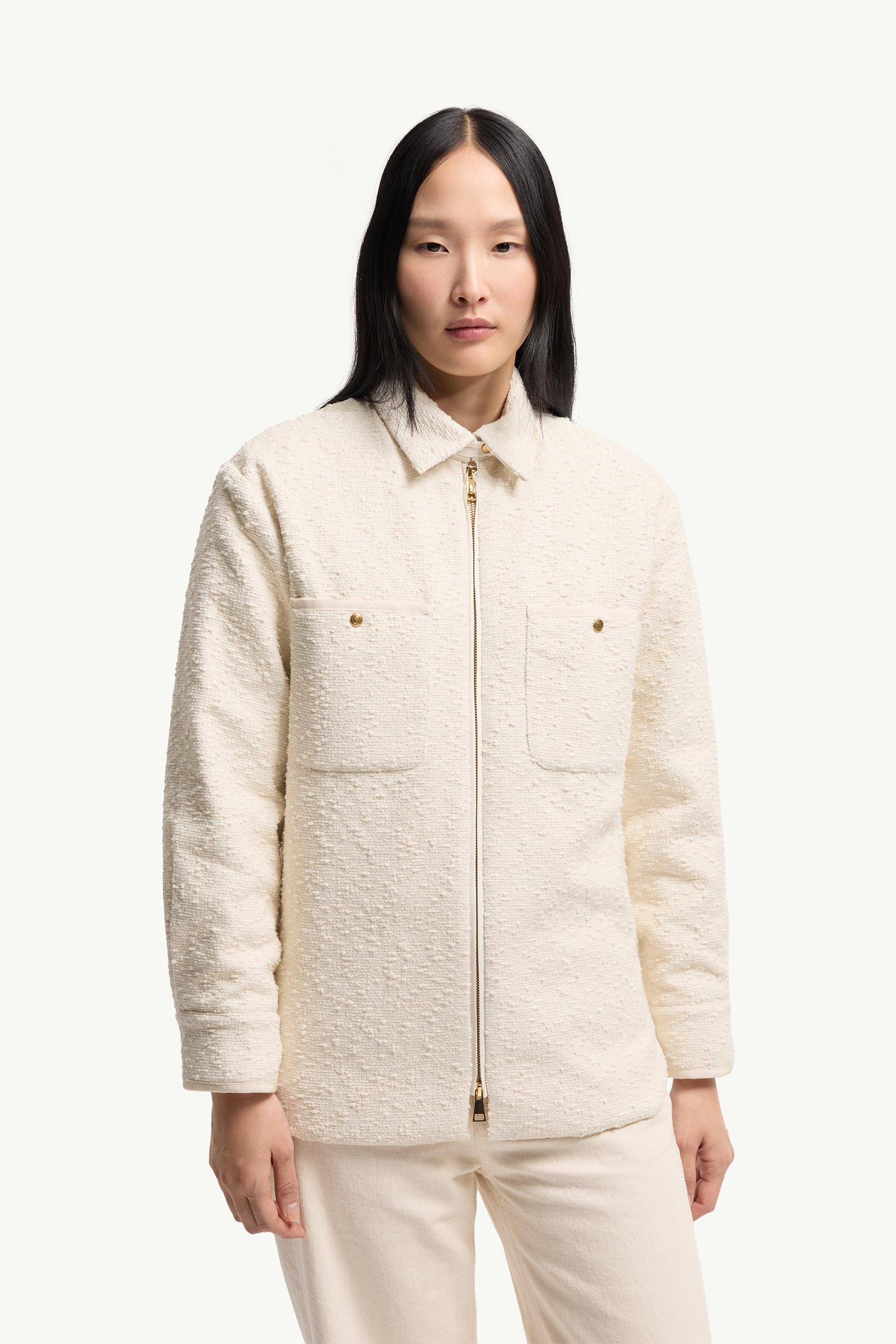 Moncler Cotton Blend Bouclé Down Shirt Jacket White Ivory White Ivory