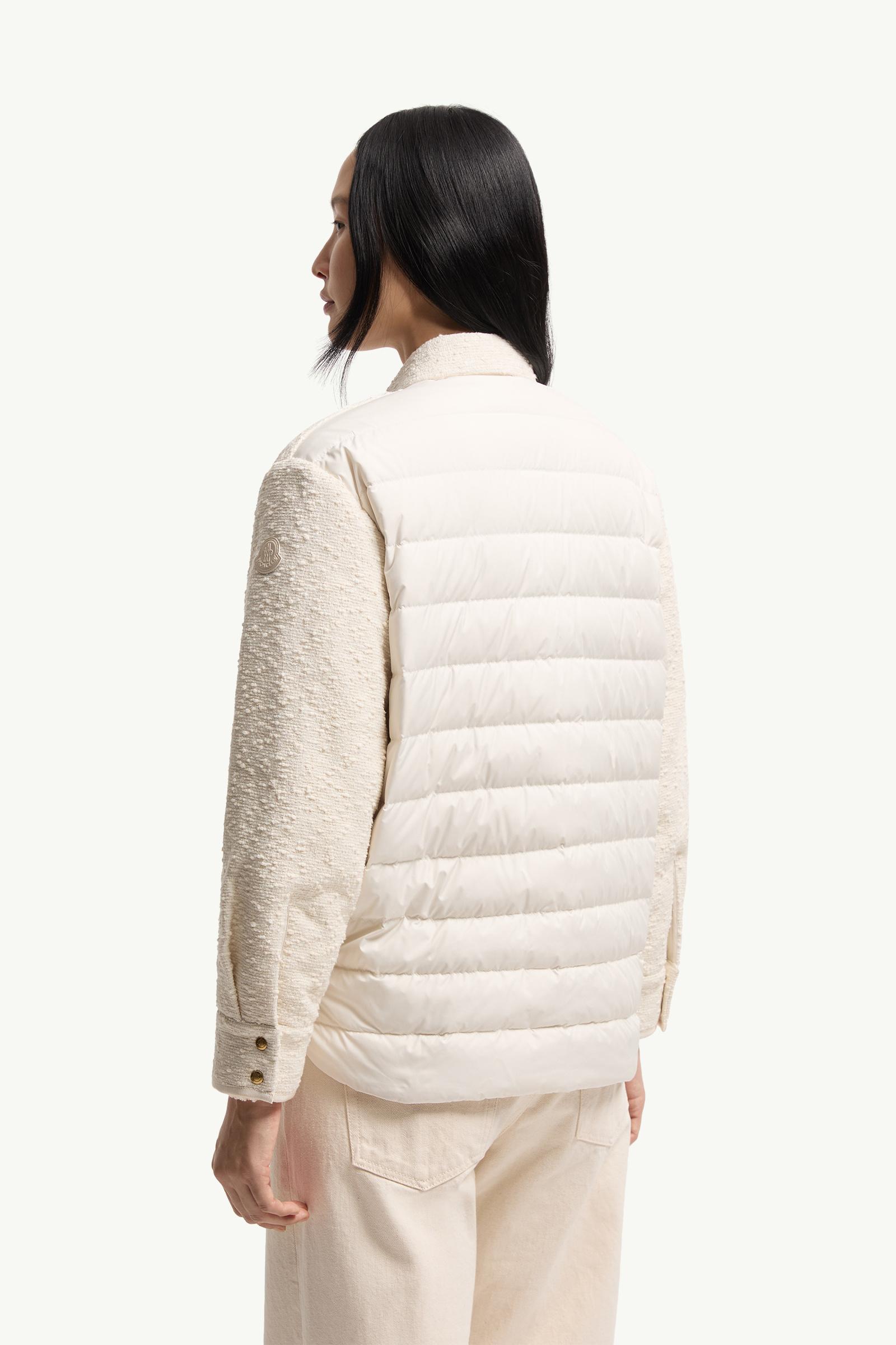 Moncler Cotton Blend Bouclé Down Shirt Jacket White Ivory White Ivory