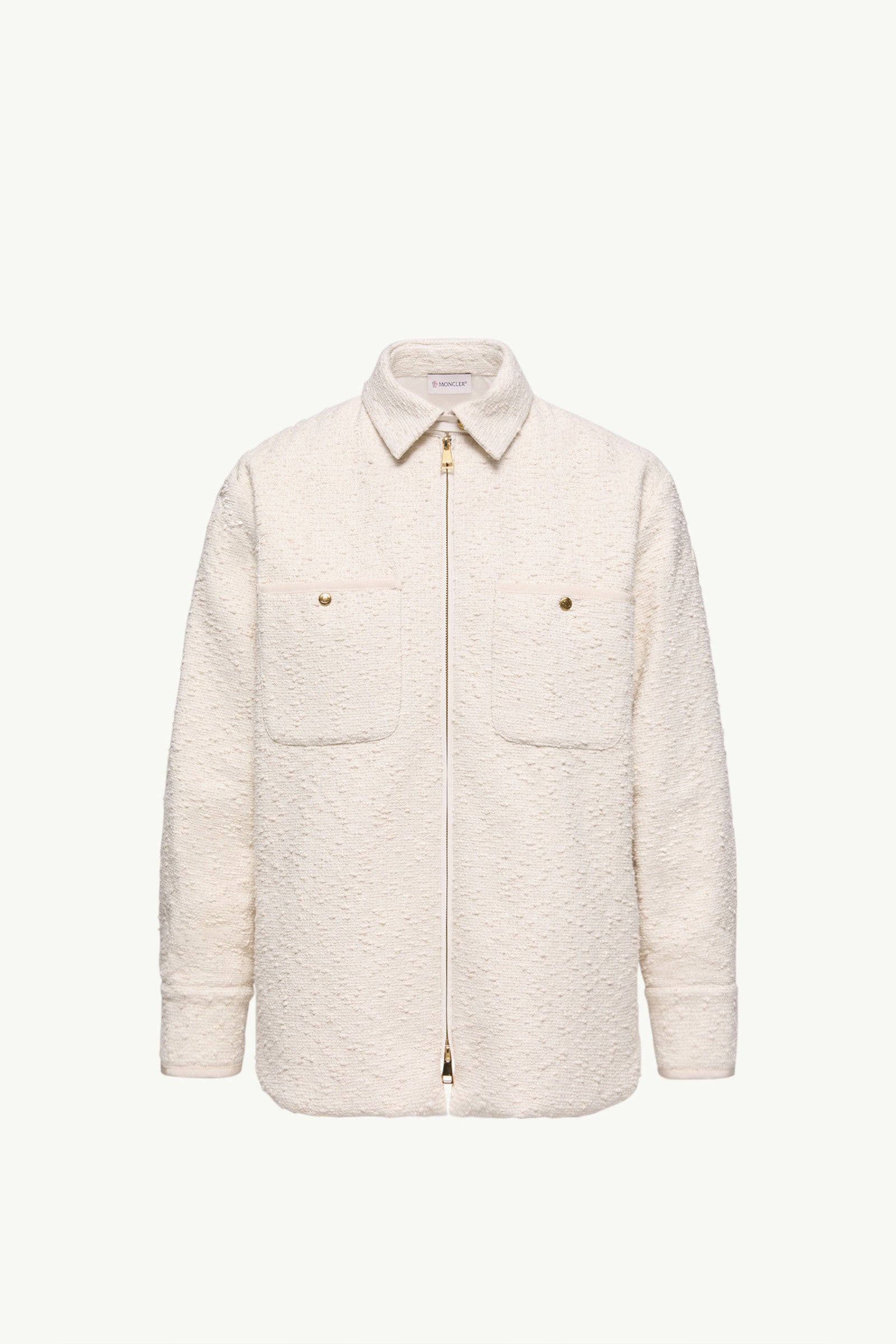 Moncler Cotton Blend Bouclé Down Shirt Jacket White Ivory White Ivory
