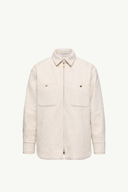 Moncler Cotton Blend Bouclé Down Shirt Jacket White Ivory White Ivory