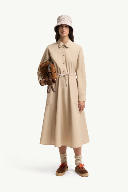 Moncler Poplin Midi Shirt Dress Beige Beige