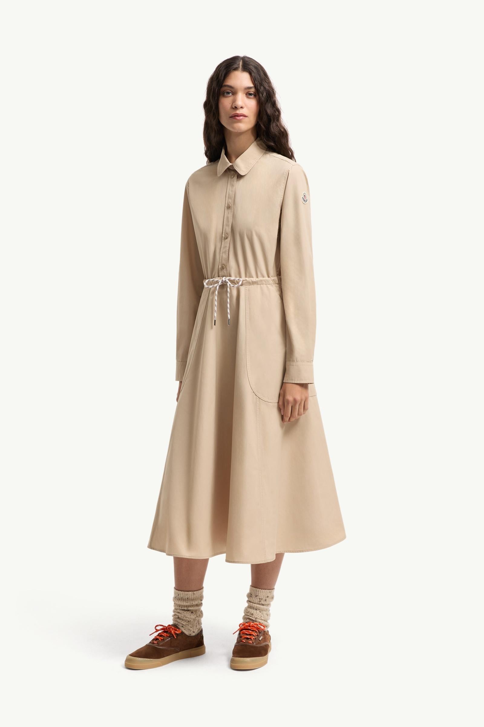 Moncler Poplin Midi Shirt Dress Beige Beige