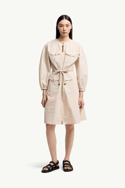 Moncler Pleated Poplin Dress Light Beige Light Beige