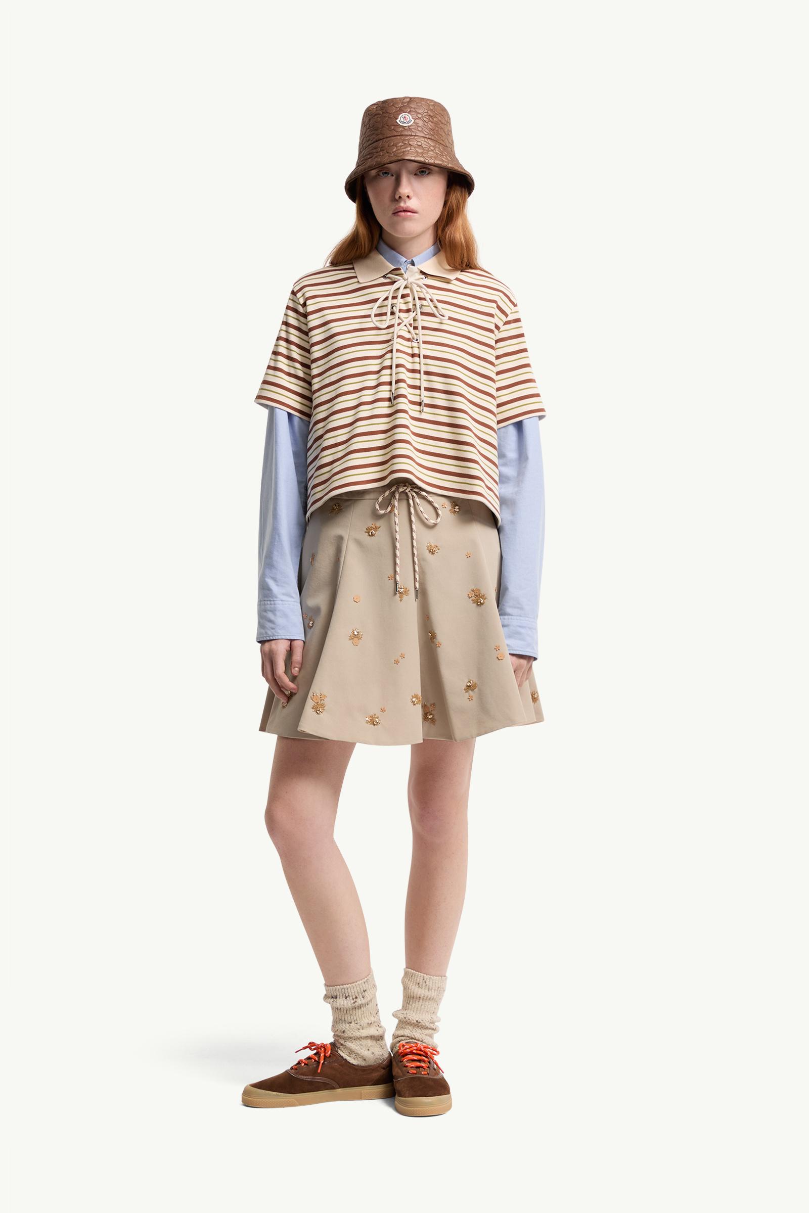 Moncler Striped Cotton Polo Shirt White & Brown White & Brown
