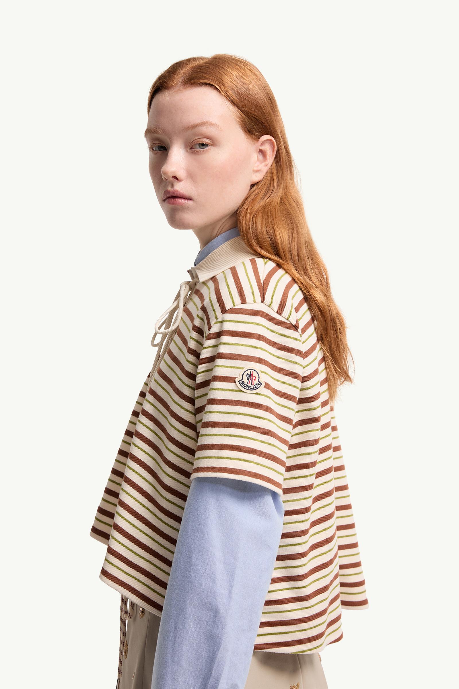 Moncler Striped Cotton Polo Shirt White & Brown White & Brown