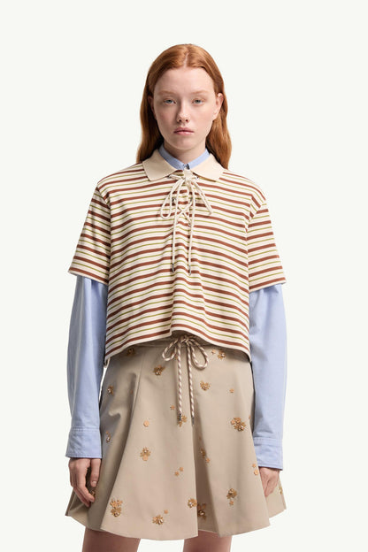 Moncler Striped Cotton Polo Shirt White & Brown White & Brown