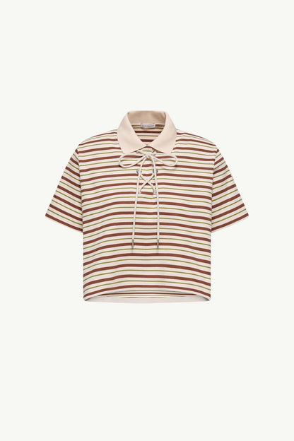 Moncler Striped Cotton Polo Shirt White & Brown White & Brown