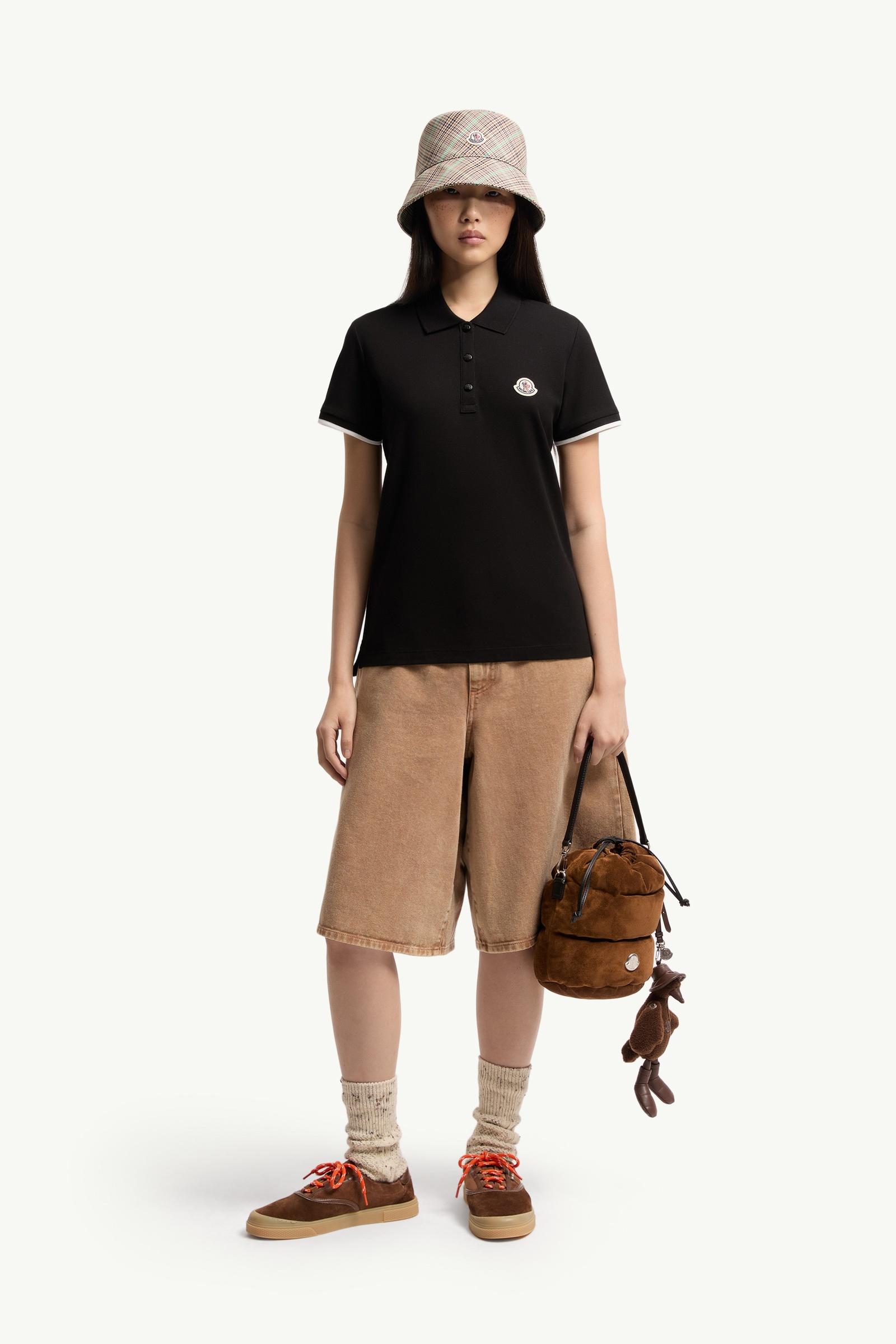 Moncler Logo Cotton Piquet Polo Shirt Black Black