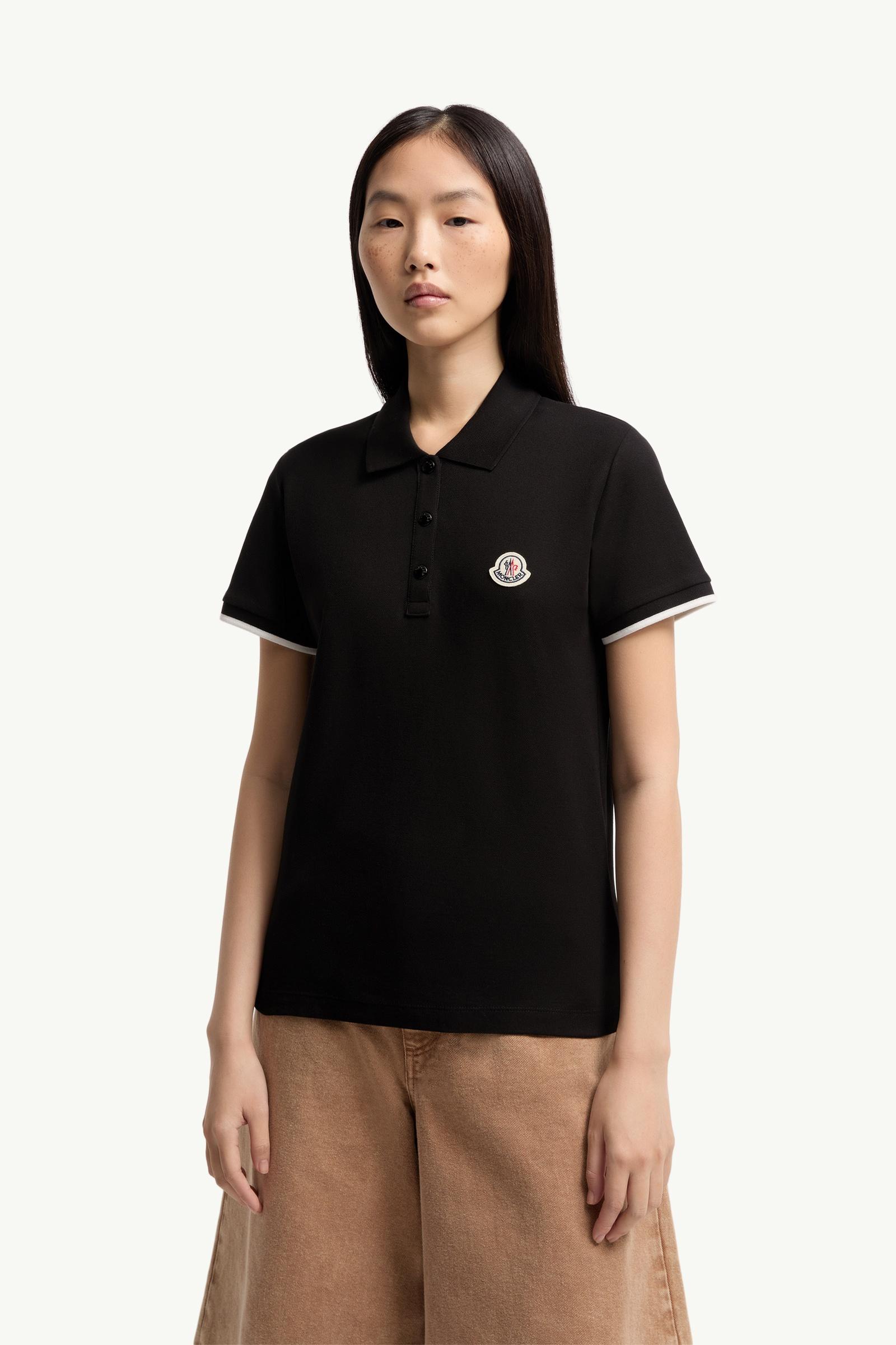 Moncler Logo Cotton Piquet Polo Shirt Black Black