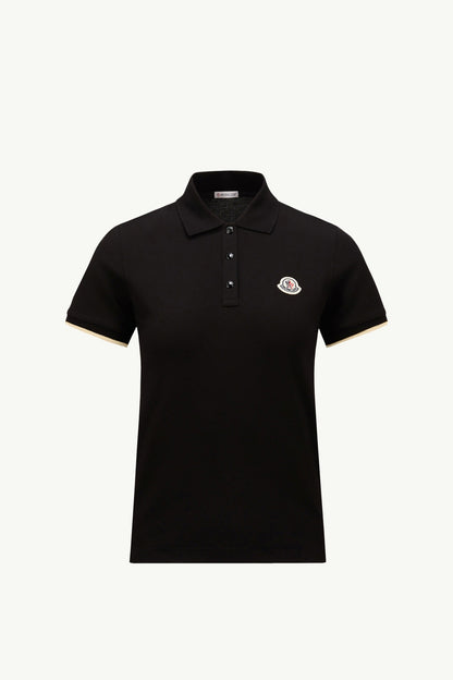 Moncler Logo Cotton Piquet Polo Shirt Black Black