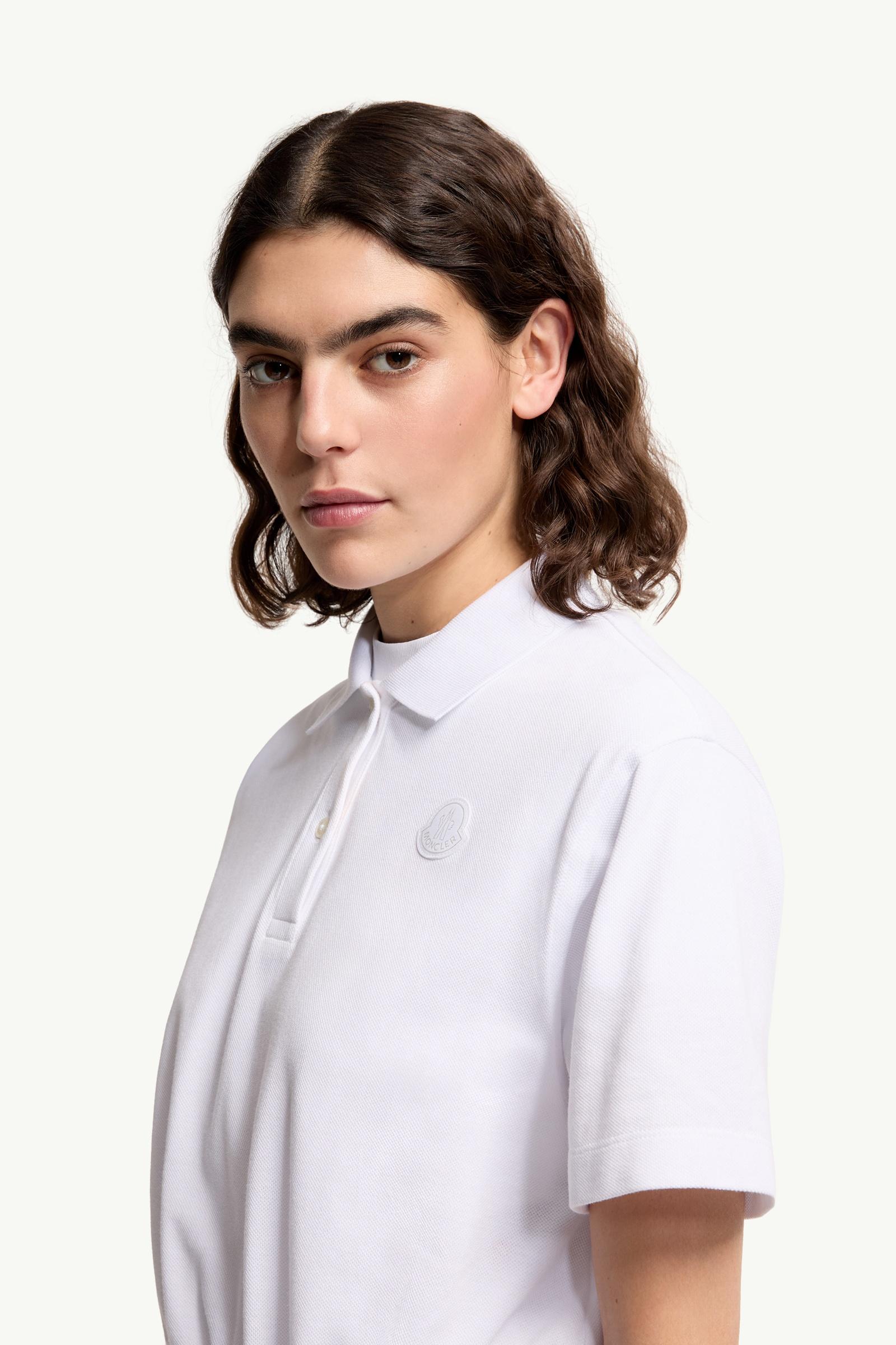 Moncler Cropped Cotton Piquet Polo Shirt White White