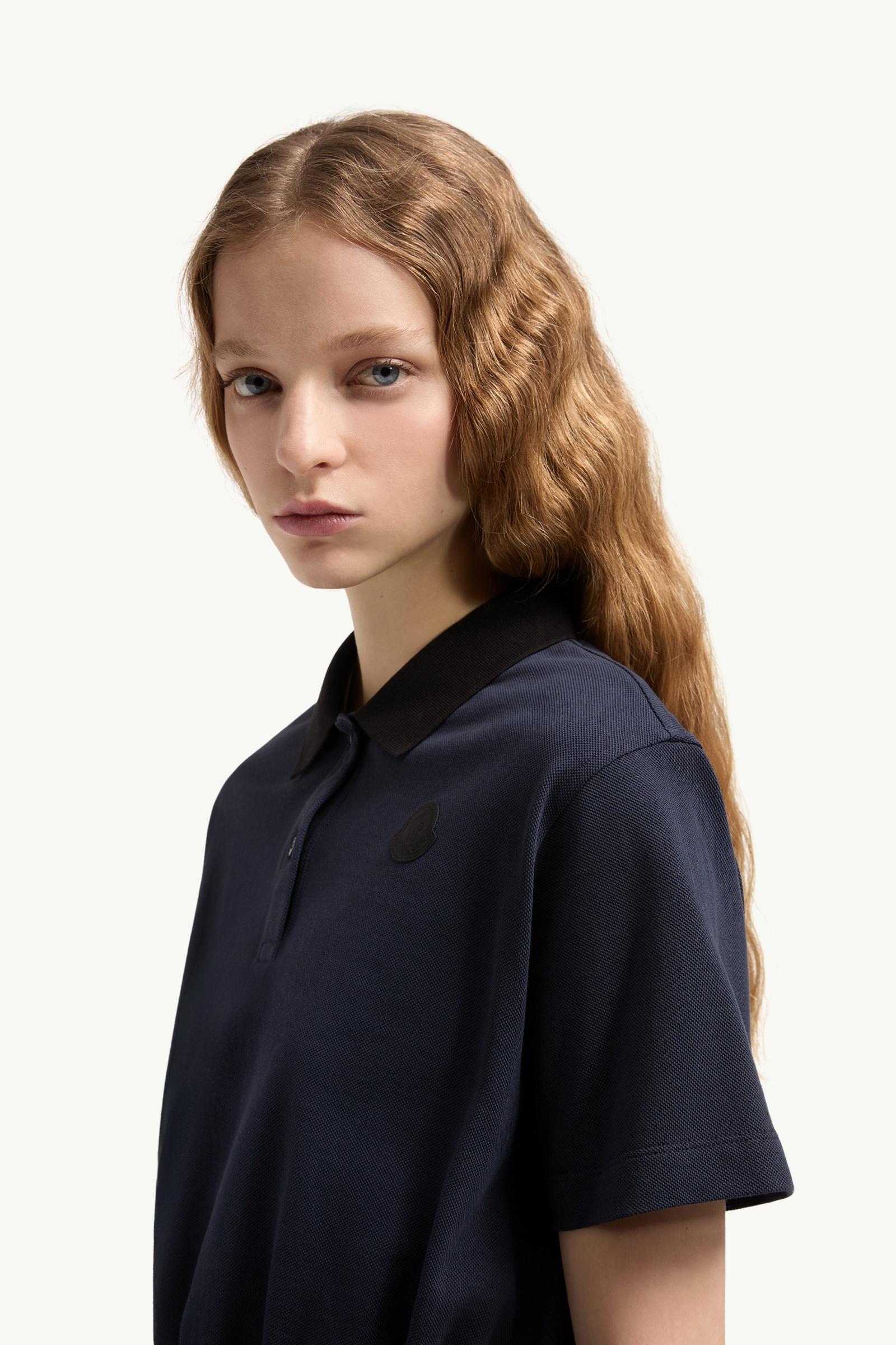 Moncler Cropped Cotton Piquet Polo Shirt Night Blue Night Blue