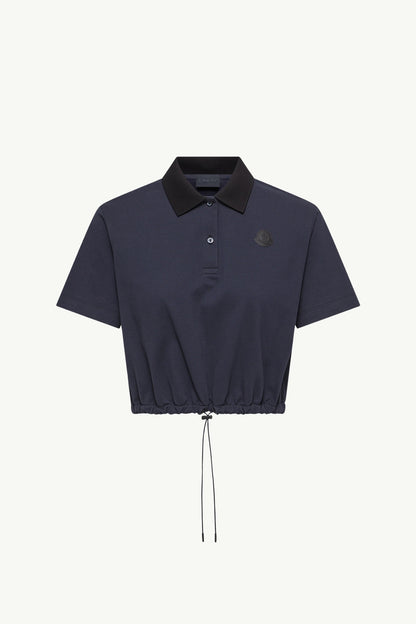 Moncler Cropped Cotton Piquet Polo Shirt Night Blue Night Blue