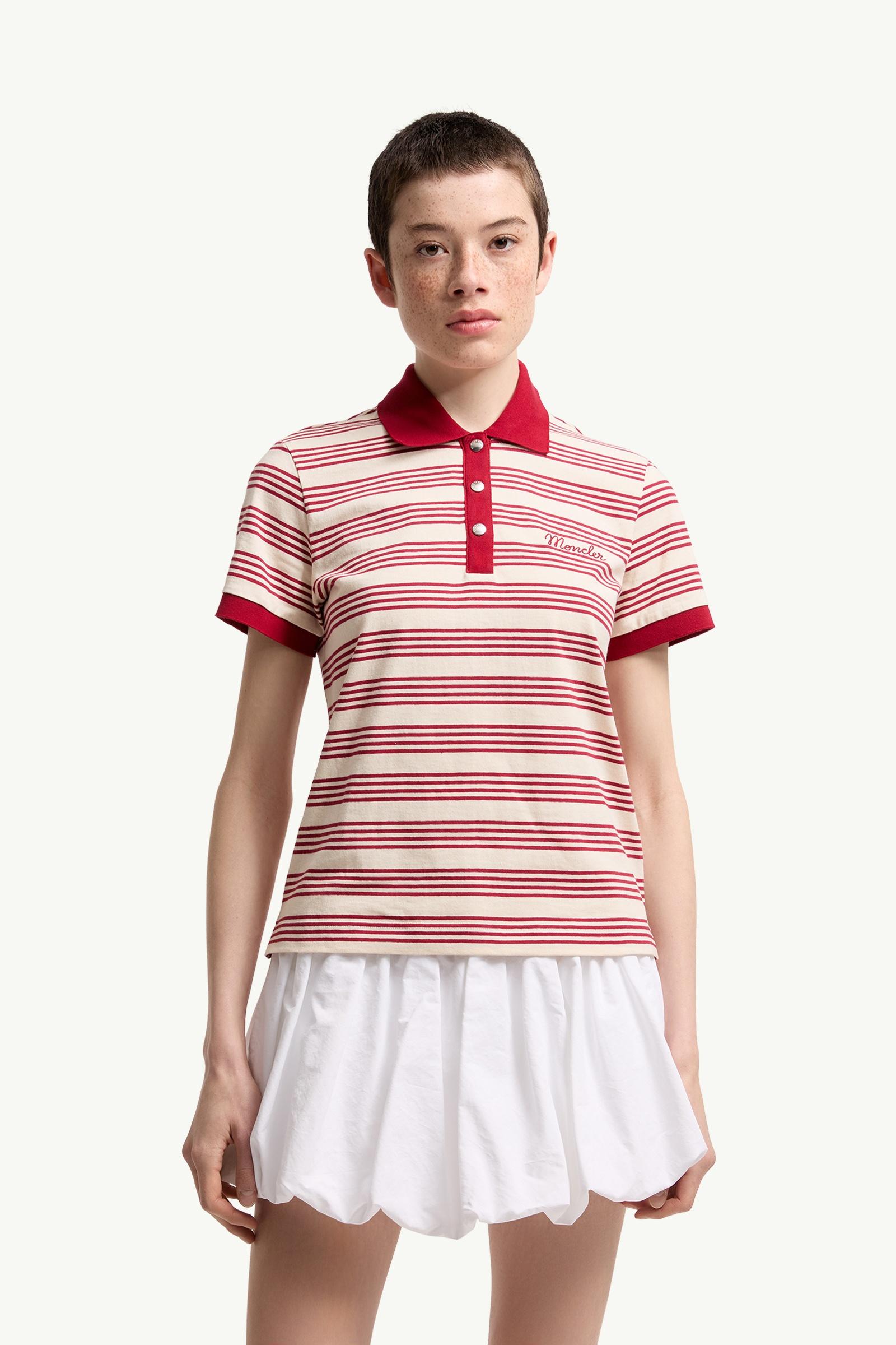 Moncler Striped Cotton Polo Shirt White & Red White & Red