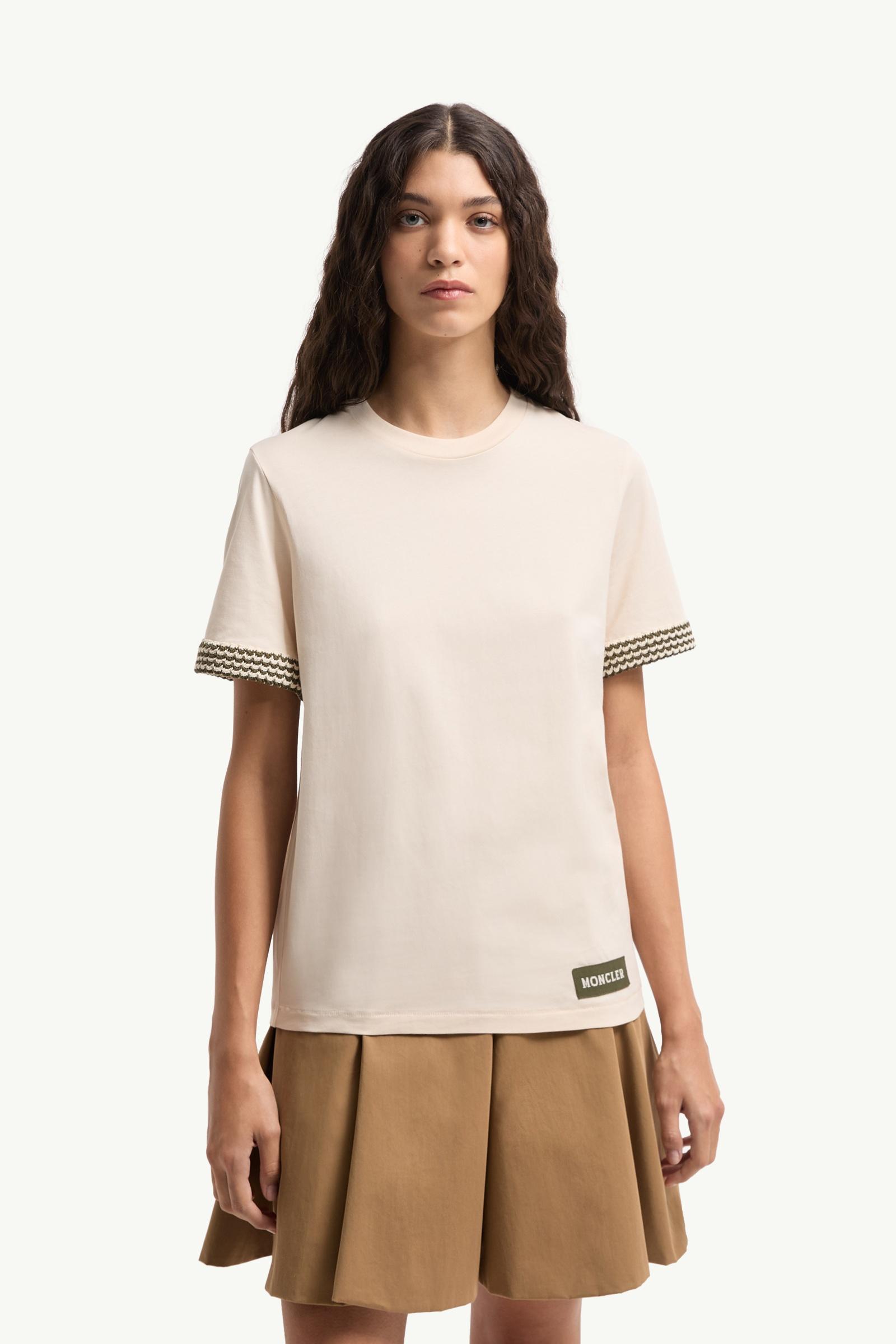 Moncler Crochet-Trimmed Cotton Logo T-Shirt White Ivory White Ivory