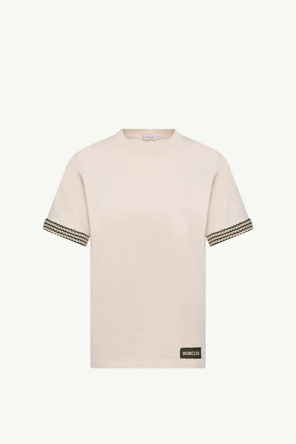 Moncler Crochet-Trimmed Cotton Logo T-Shirt White Ivory White Ivory