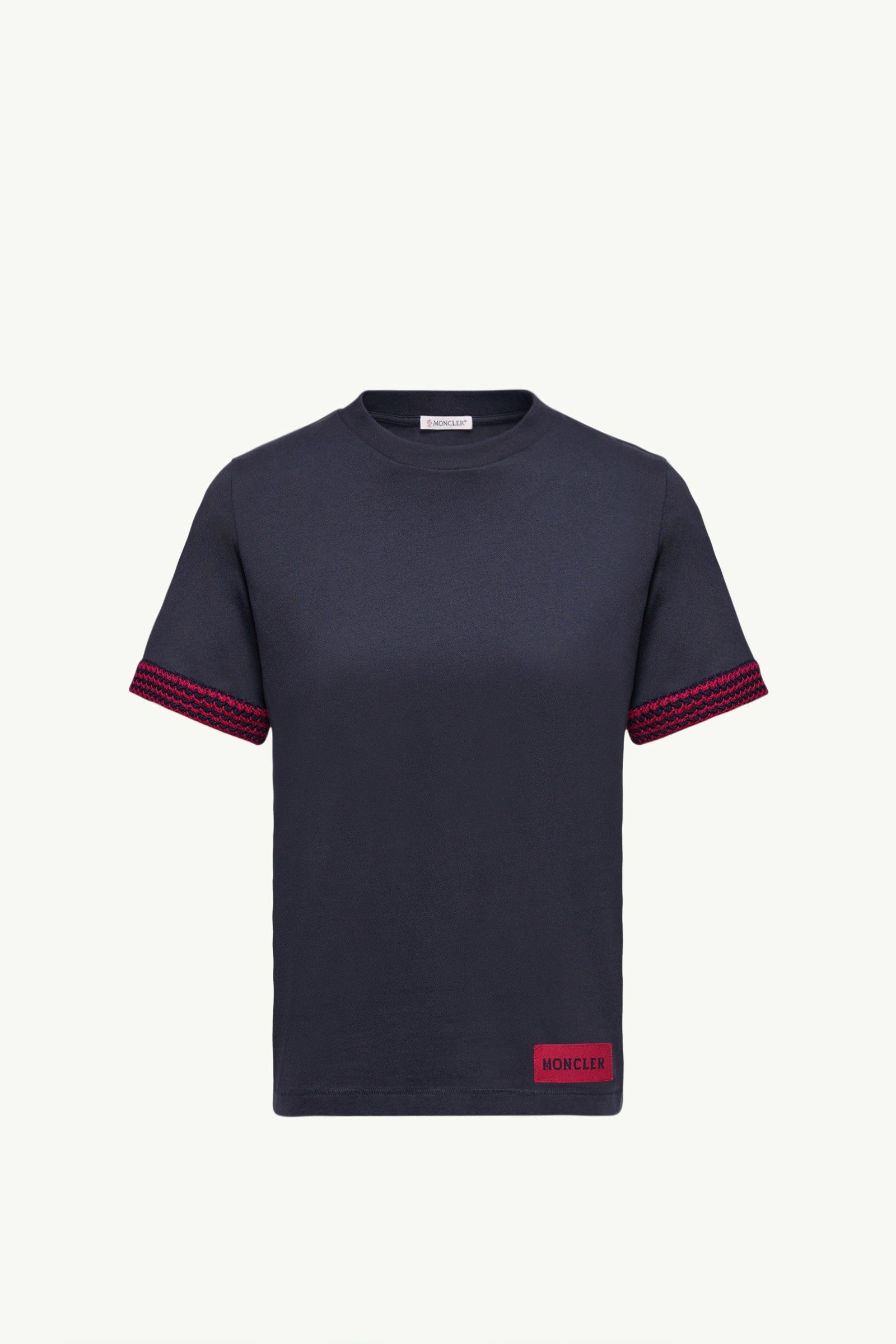 Moncler Crochet-Trimmed Cotton Logo T-Shirt Dark Blue Dark Blue