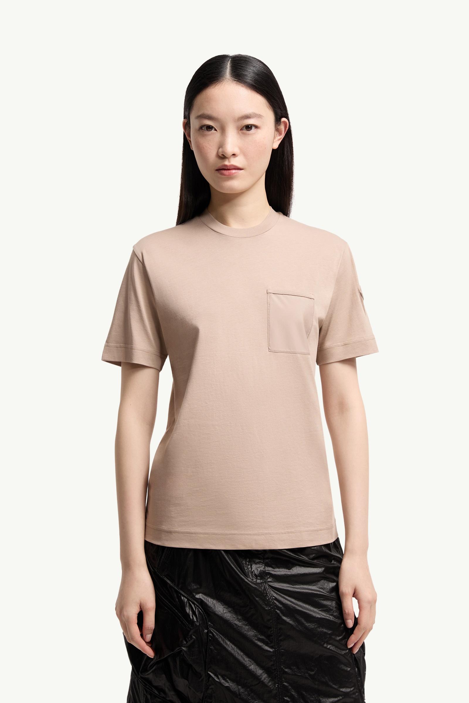 Moncler Cotton Jersey T-Shirt With Pleated Pocket Beige Beige