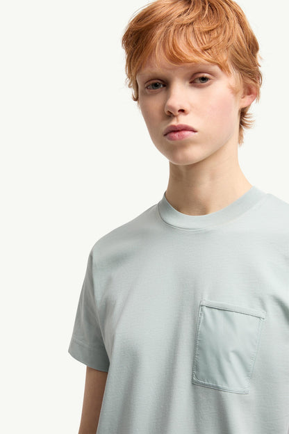 Moncler Cotton Jersey T-Shirt With Pleated Pocket Aqua Green Aqua Green