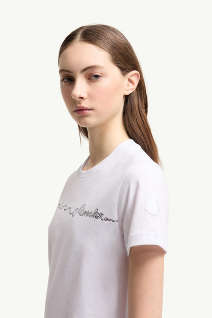 Moncler Ribbon Logo Cotton T-Shirt White White